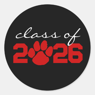 Black & Red Paw Print Graduation Stickers