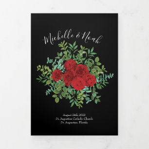 Black & Red Peony & Rose Floral Wedding Programs
