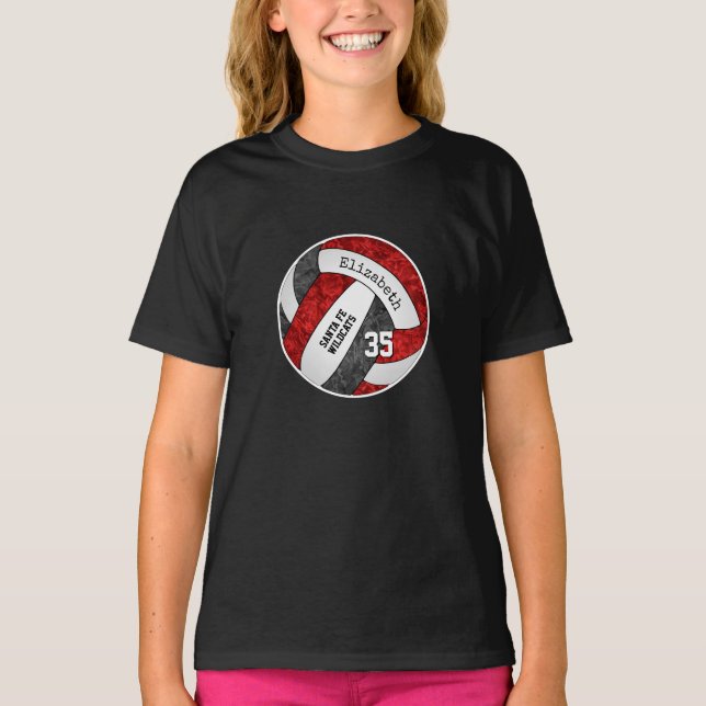 black red personalized girl's volleyball team name T-Shirt (Front)