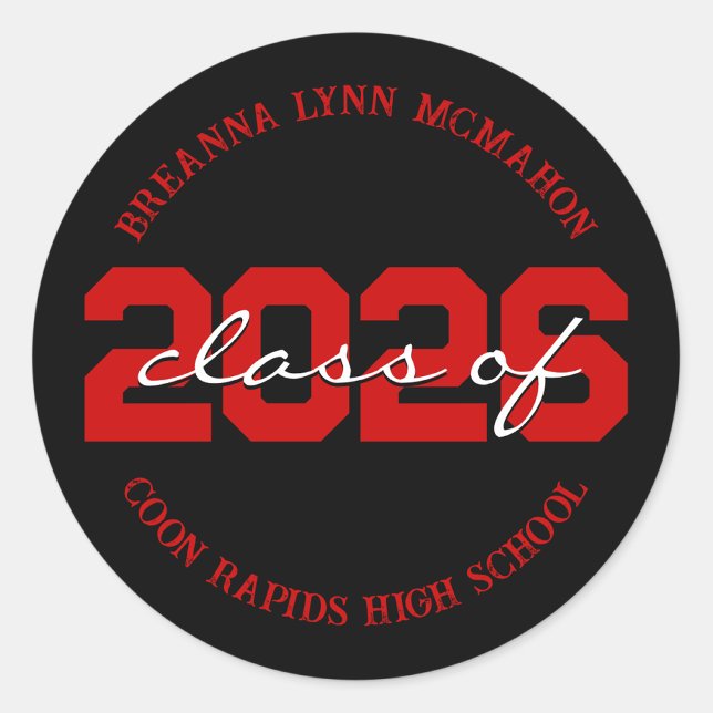 Black & Red Personalized Graduation Stickers (Matching Envelopes, Return Address Labels & Envelope Seals)