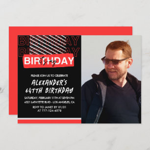 Black Red Photo 64th birthday invitations Men