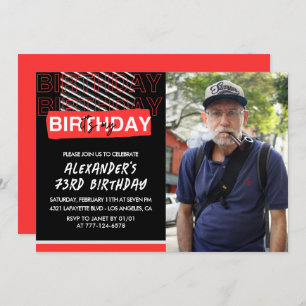 Black Red Photo 73rd birthday invitations Men