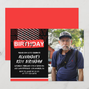 Black Red Photo 81st birthday invitations Men