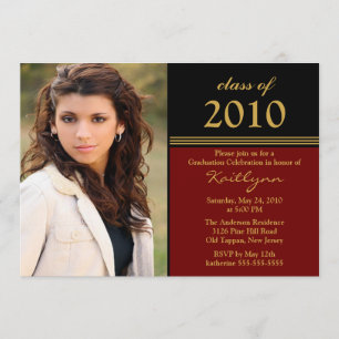 Black & Red Photo Graduation Invitation