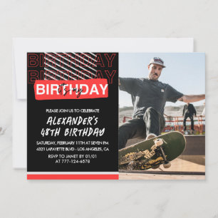  Black Red Photo Men 48th birthday invitations 
