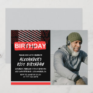 Black Red Photo Men 81st birthday invitations