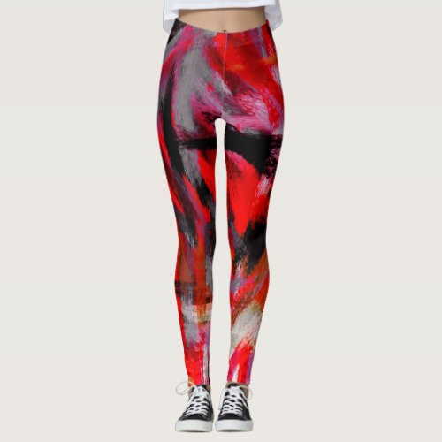 Black Red Pink Abstract Painting 3 Leggings