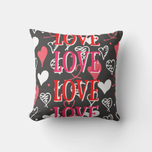 Black Red & Pink "Love" Phrase Print Throw Pillow