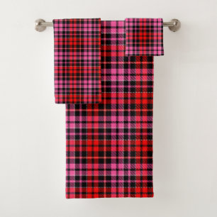 Black Red Pink Plaid Tartan Design Bath Towel Set