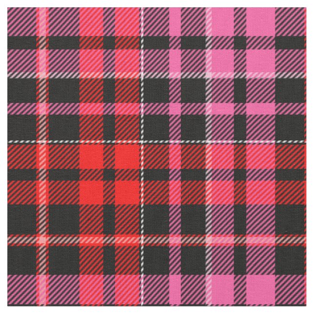 Black Red Pink Plaid Tartan Design  Fabric (Close Up)