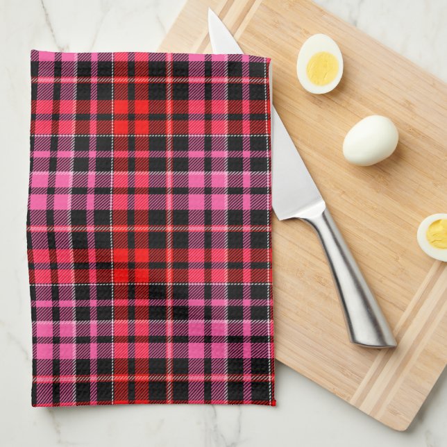 Black Red Pink Plaid Tartan Design  Kitchen Towel (Quarter Fold)