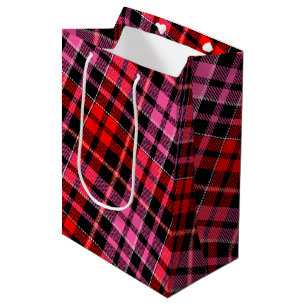 Black Red Pink Plaid Tartan Design  Medium Gift Bag