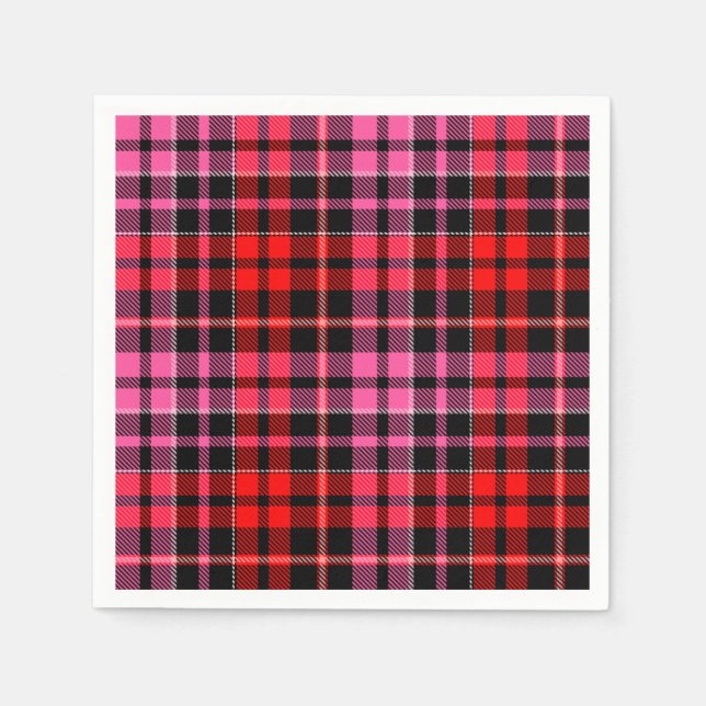 Black Red Pink Plaid Tartan Design  Napkins (Front)