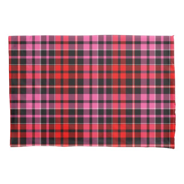 Black Red Pink Plaid Tartan Design  Pillow Case (Front)