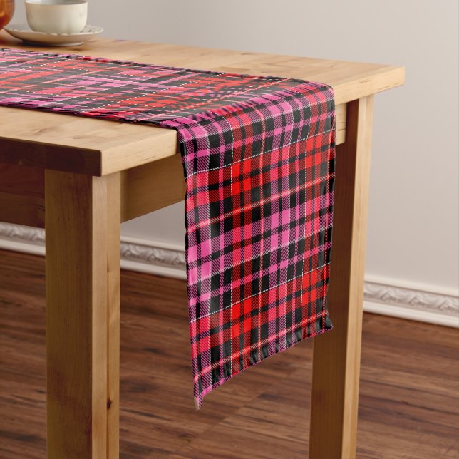 Black Red Pink Plaid Tartan Design  Short Table Runner (In Situ)