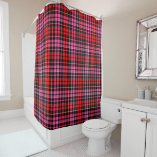Black Red Pink Plaid Tartan Design  Shower Curtain