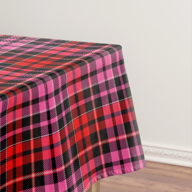 Black Red Pink Plaid Tartan Design  Tablecloth (In Situ)