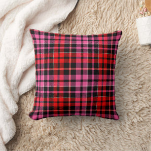 Black Red Pink Plaid Tartan Design Throw Pillow