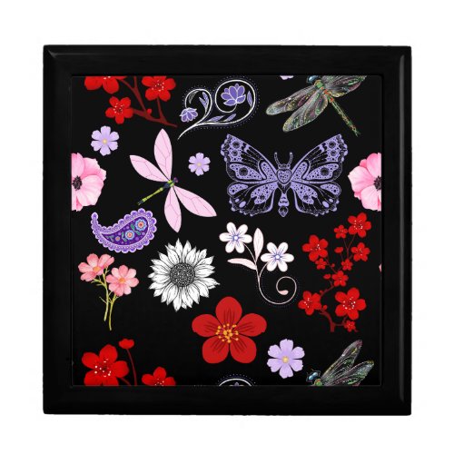 Black Red Pink Purple Dragonflies Butterfly Gift Box