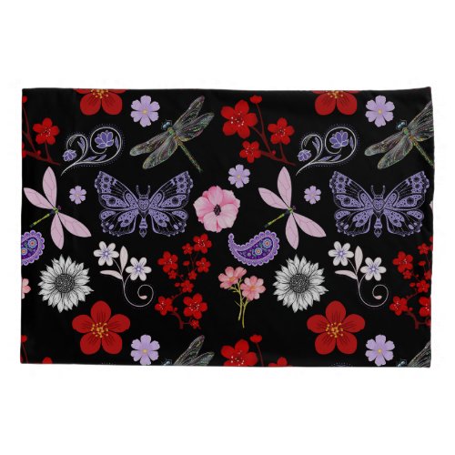 Black Red Pink Purple Dragonflies Butterfly  Pillow Case