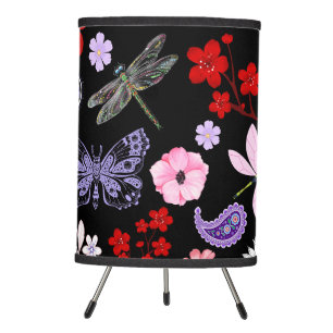 Black, Red, Pink, Purple, Dragonflies, Butterfly Tripod Lamp