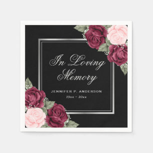 Black Red Pink Silver Floral Memorial Funeral Napkins