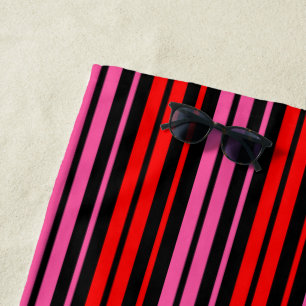 Black Red Pink Vertical Stripes Design Classic  Beach Towel