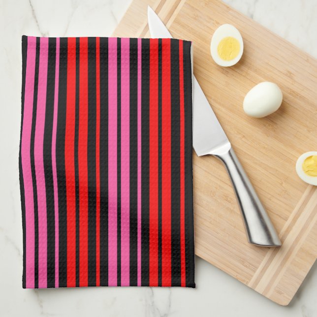 Black Red Pink Vertical Stripes Design Classic  Kitchen Towel (Quarter Fold)