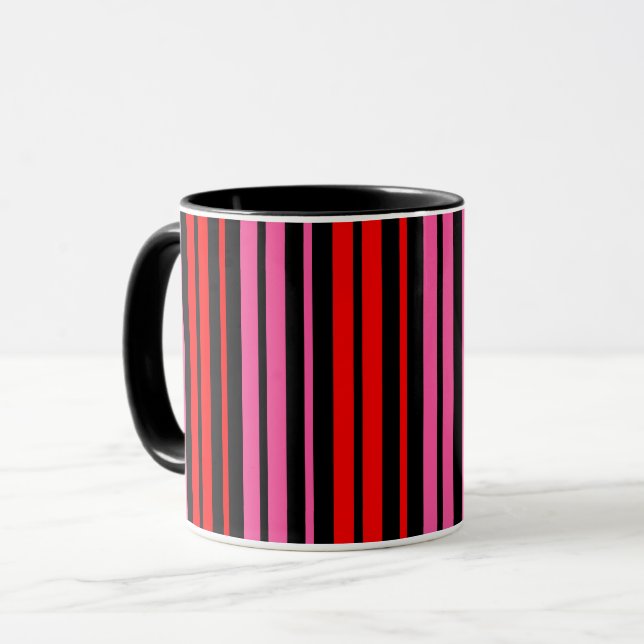 Black Red Pink Vertical Stripes Design Classic  Mug (Front Left)