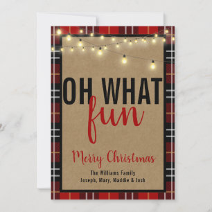 Black & Red Plaid Check Brown Kraft Typography Holiday Card