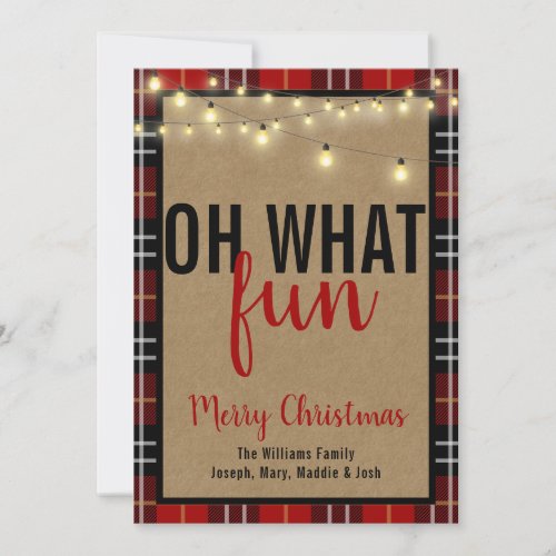 Black  Red Plaid Check Brown Kraft Typography Holiday Card