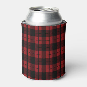 Black Red Plaid Check Can Cooler