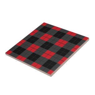Black Red Plaid Check Ceramic Tile