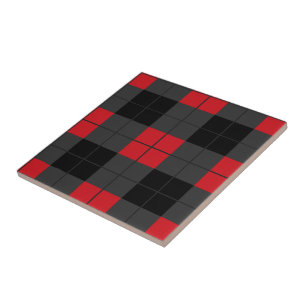 Black Red Plaid Check Ceramic Tile