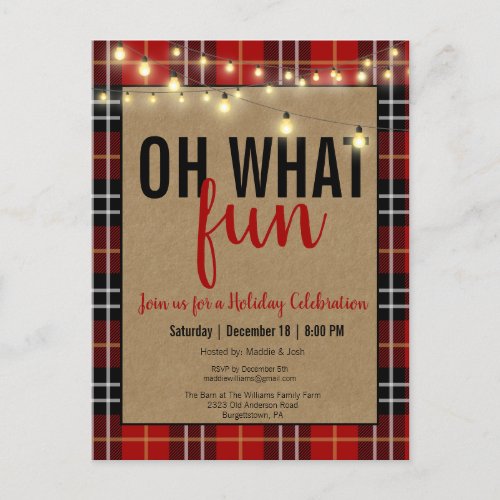 Black  Red Plaid Check Fun Holiday Party Invite