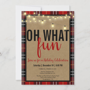 Black & Red Plaid Check Fun Holiday Party Invite