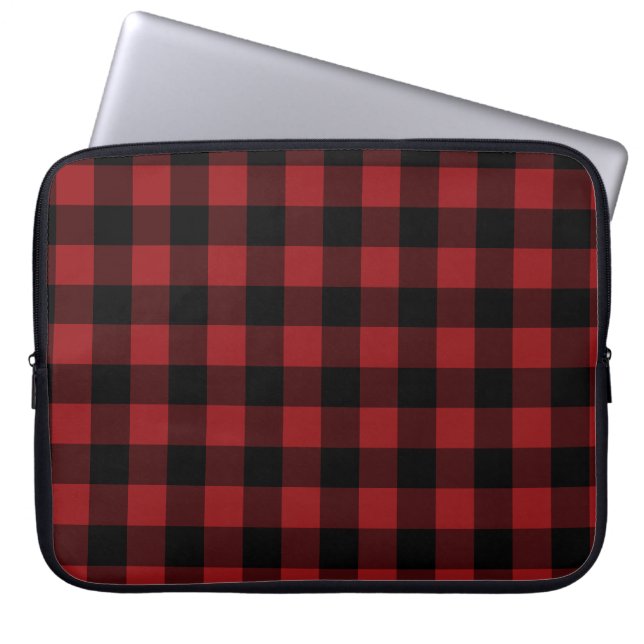Black Red Plaid Check Laptop Sleeve (Front)