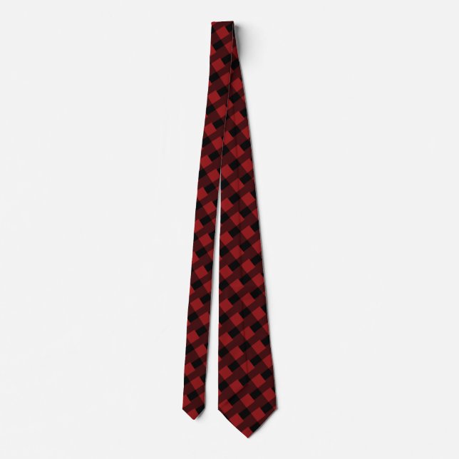Black Red Plaid Check Neck Tie - Modern (Back)