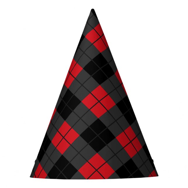 Black Red Plaid Check Party Hat (Front)