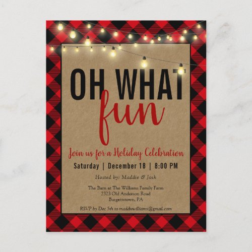 Black  Red Plaid Check Rustic  Holiday Party 