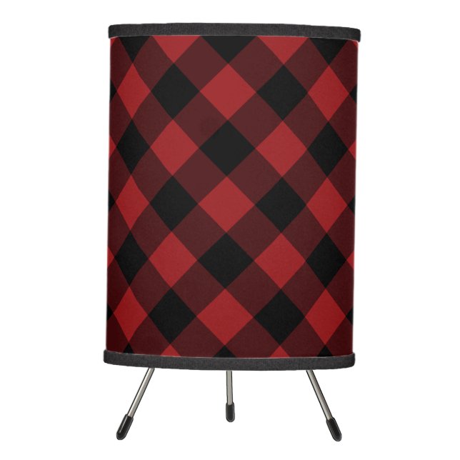 Black & Red Plaid Checked Buffalo Red Hot Night Tripod Lamp (Front)