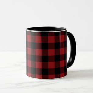 Black Red Plaid Checked Coffee Mug - Modern