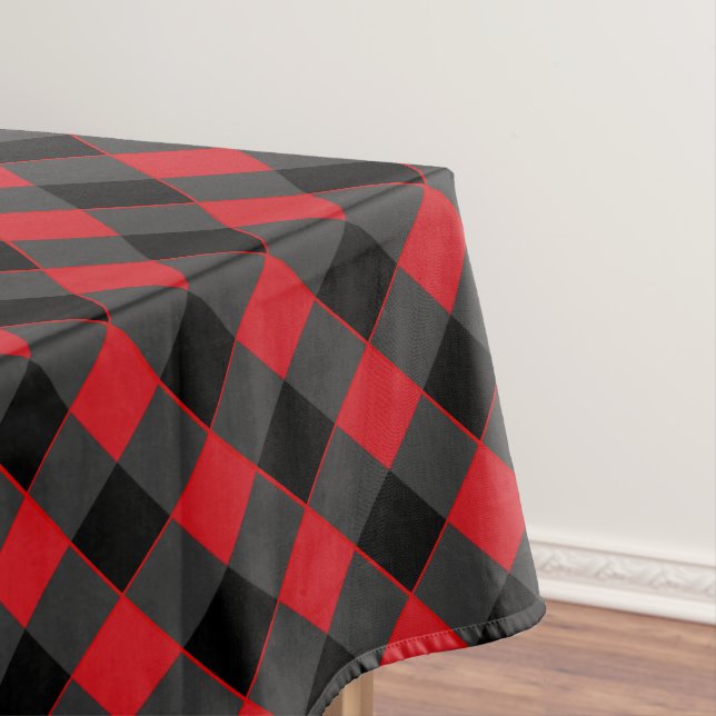 Black Red Plaid Checked Tablecloth (In Situ)