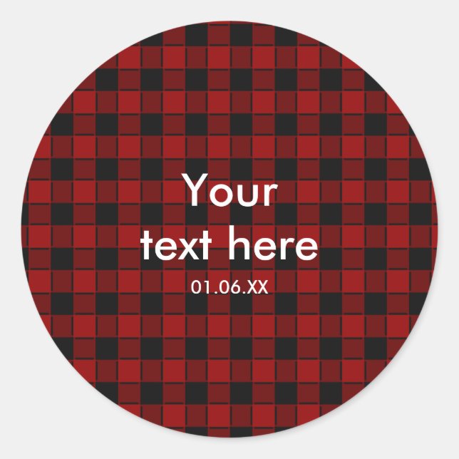 Black & Red Plaid Checkered 2 Party Favor Stickers (Front)