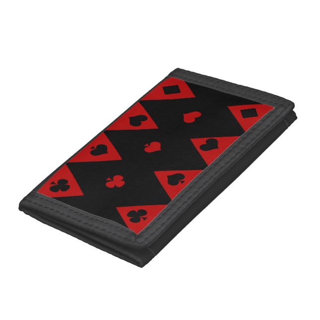 Black Red Playing Card Shapes Trifold Wallet (Bottom)