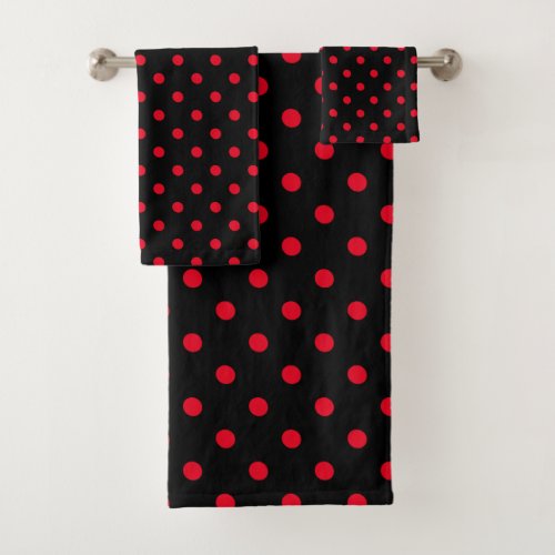 Black Red Polka Dot Bath Towel Set