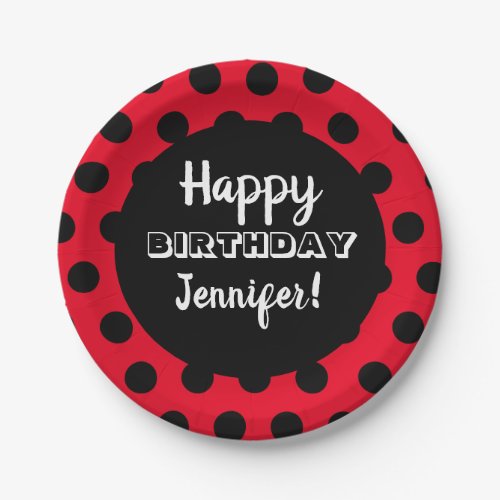 Black  Red Polka Dot Custom Birthday Paper Plates