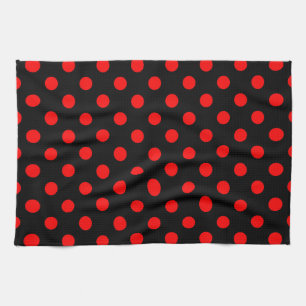 Black Red Polka Dots Design  Kitchen Towel