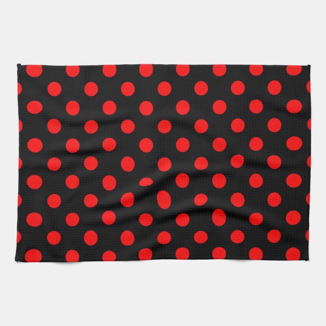 Black Red Polka Dots Design  Kitchen Towel (Horizontal)