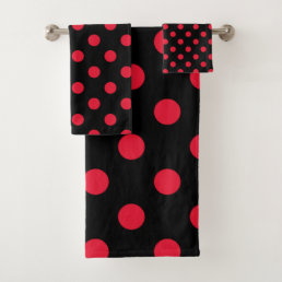 Black &amp; Red Polka Dots Dot Bath Towel Set